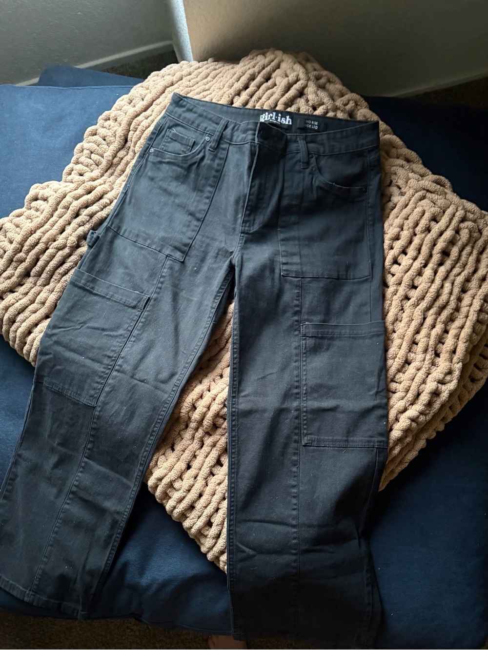 GRLFRND Black Mid-Rise Wide Leg Pants